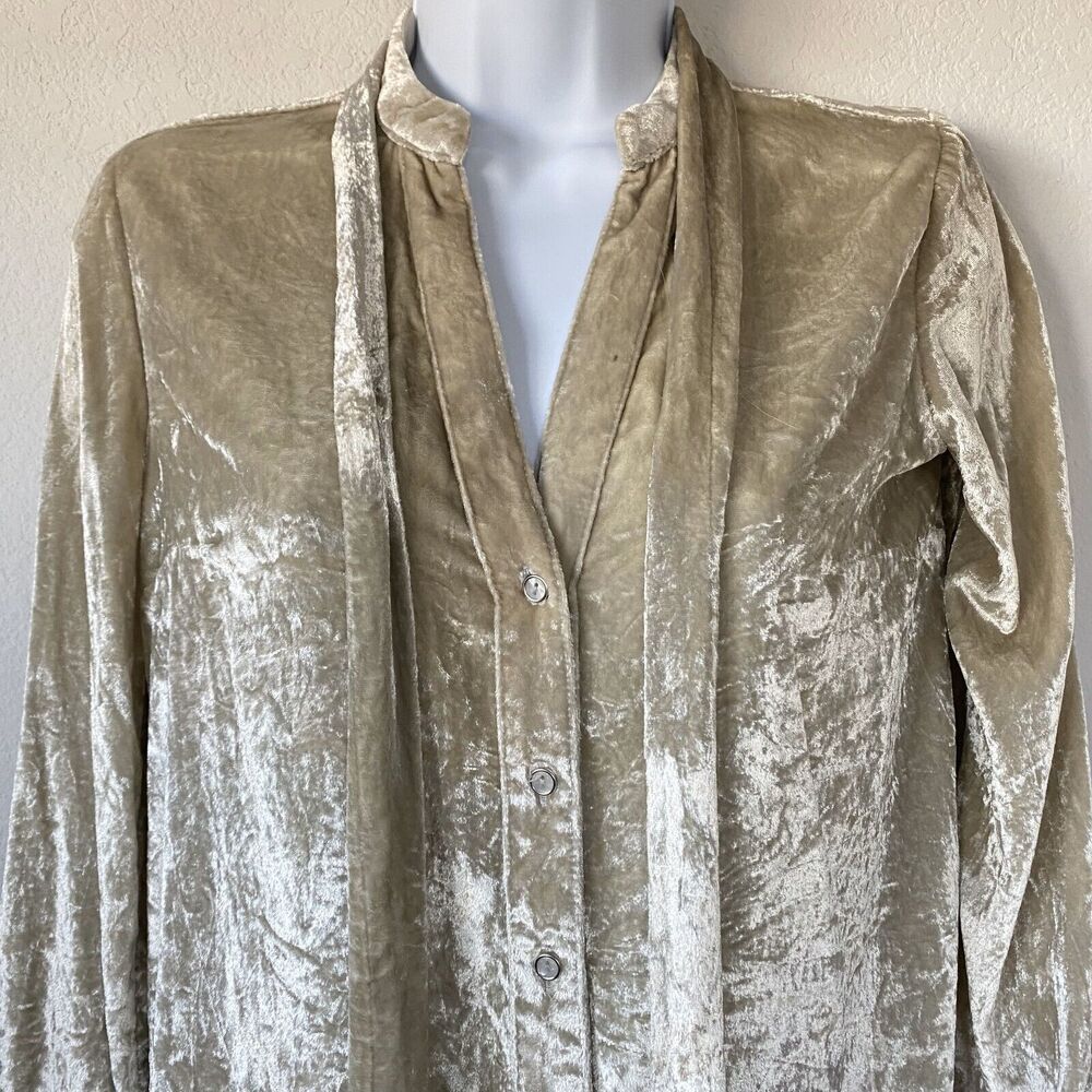 Maeve Womens Long Sleeve Hi-Lo Crushed Velvet Button Down Champaign Shirt Size 0 - Picture 12 of 15